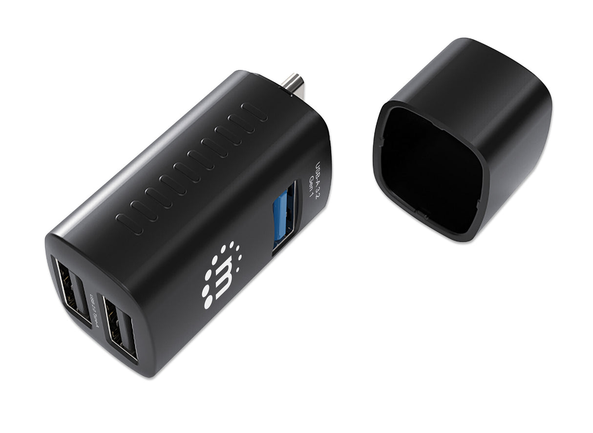Manhattan USB-C 3-Port Hub, ULTRA COMPACT, 3x USB-A Ports (1x 5 Gbps USB 3.2 Gen1 aka USB 3.0, 3 x 480 Mbps USB 2.0), USB powered (no external power supply required)