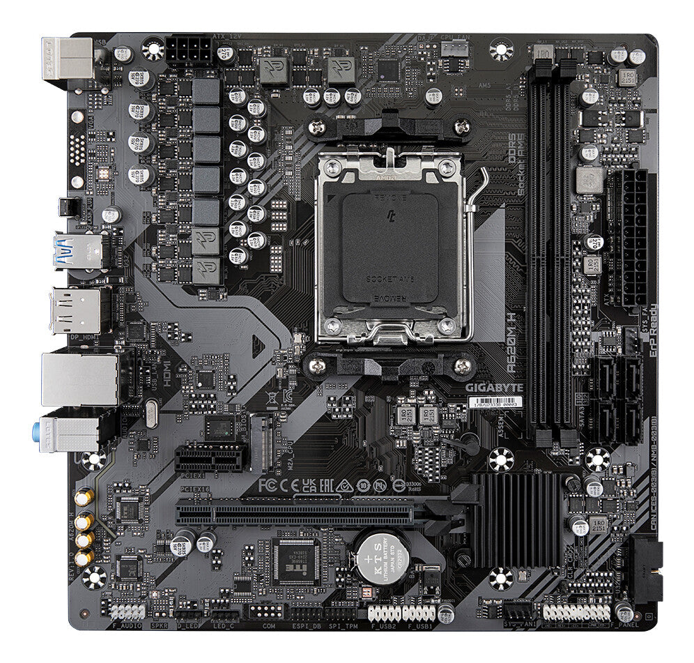 GIGABYTE A620M H Motherboard - Supports AMD Ryzen 8000 CPUs, 5+2+2 Phases Digital VRM, up to 7200MHz DDR5 (OC), 1xPCIe 4.0 M.2, GbE LAN, USB 3.2 Gen 1