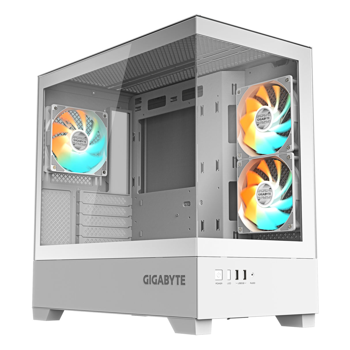 GIGABYTE C201 PANORAMIC ICE PC Case - Mid Tower, m-ATX, 360mm radiator support, 3 Pre-installed Fans, USB 3.0, Support RGB Fusion