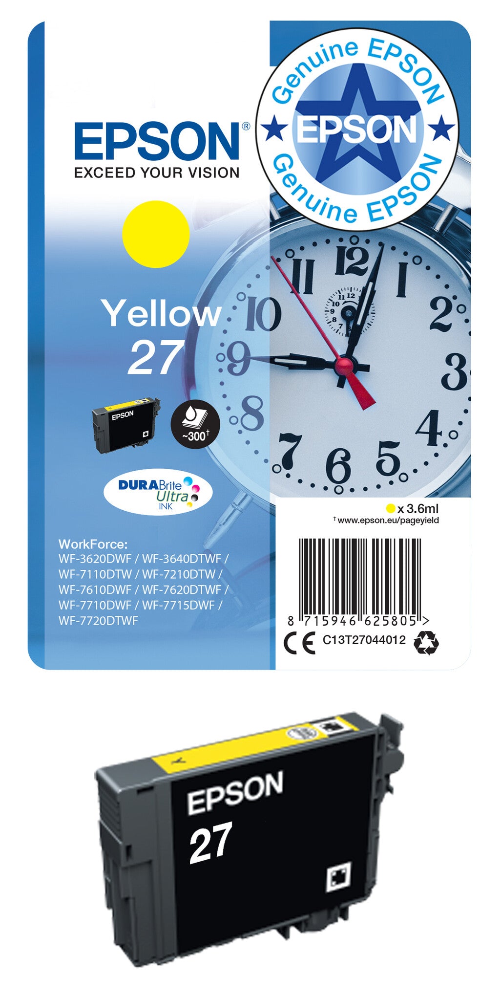 Epson Alarm clock Singlepack Magenta 27XL DURABrite Ultra Ink