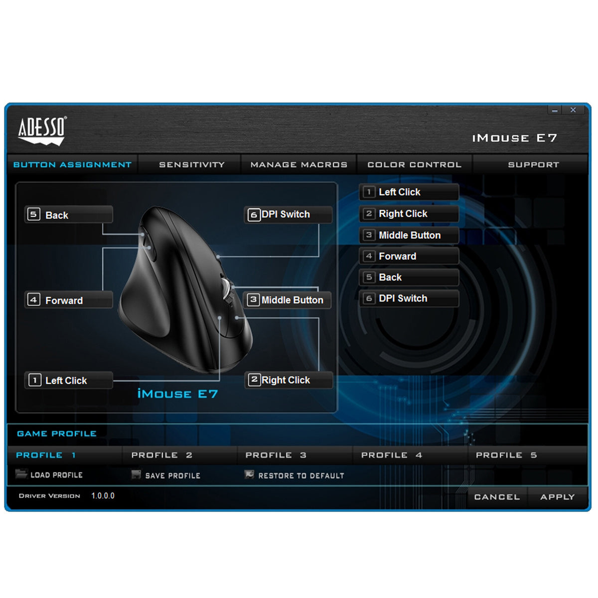 Adesso iMouse E7 - Left-Handed Vertical Ergonomic Programmable Gaming Mouse with adjustable weight