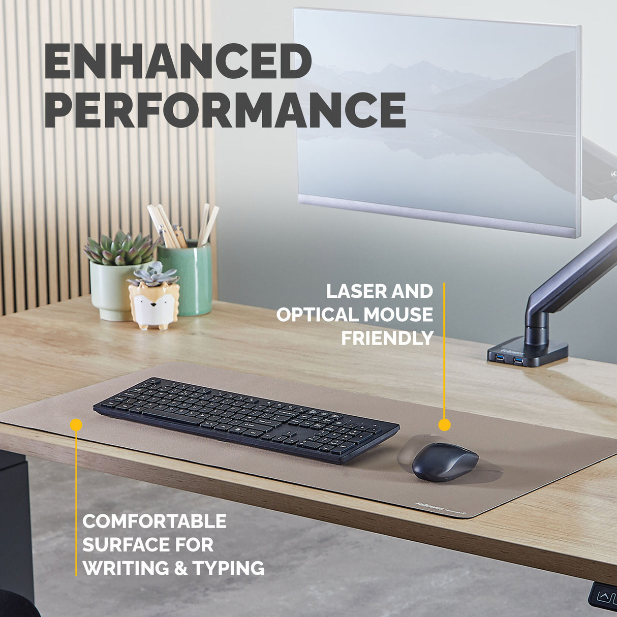 Fellowes Computer Desk Mat with Non-Slip Base Breyta Desk Mat with Antibacterial Protection Sand