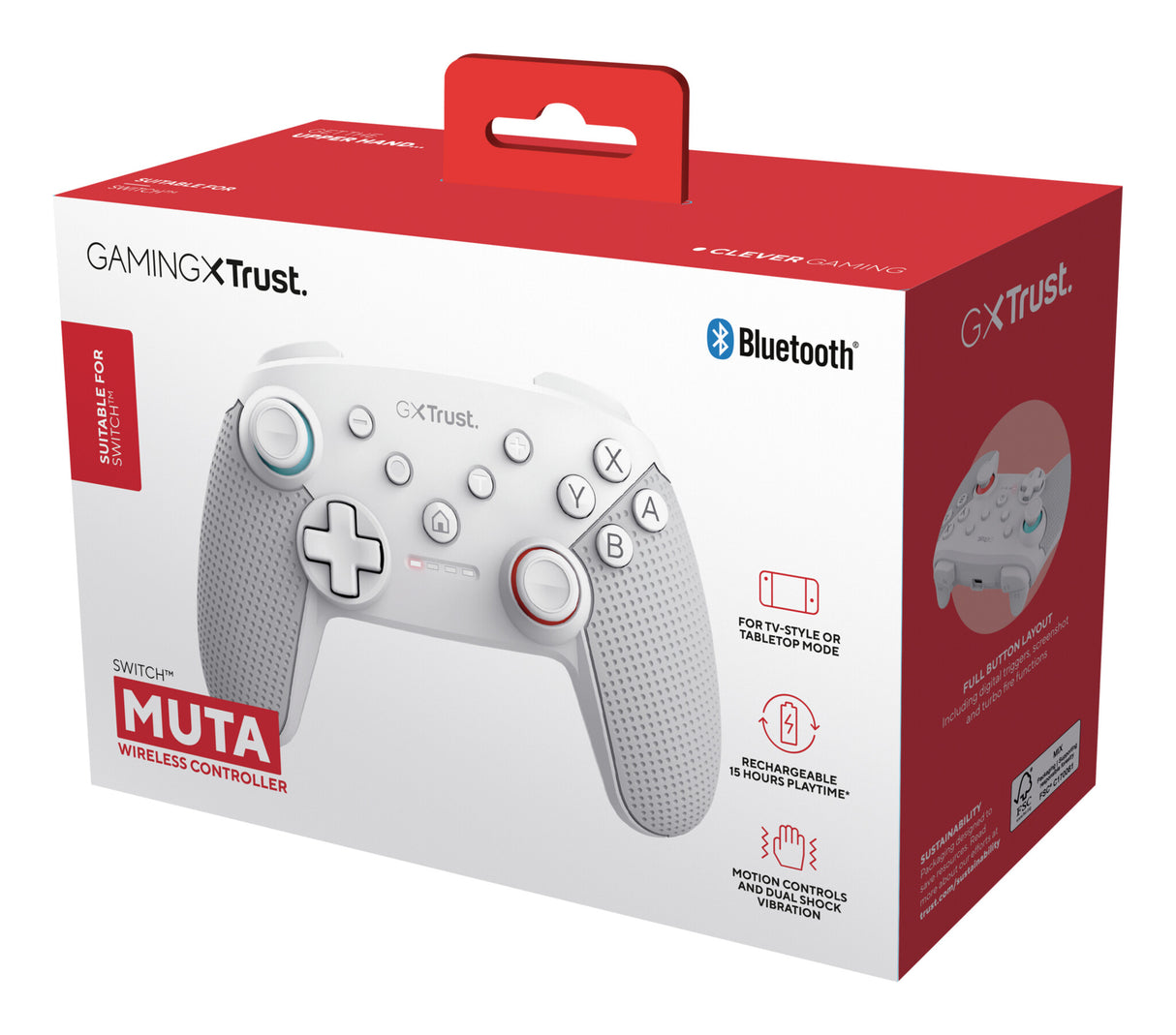 Trust GXT 1246W MUTA White Bluetooth Gamepad Nintendo Switch, Nintendo Switch Lite