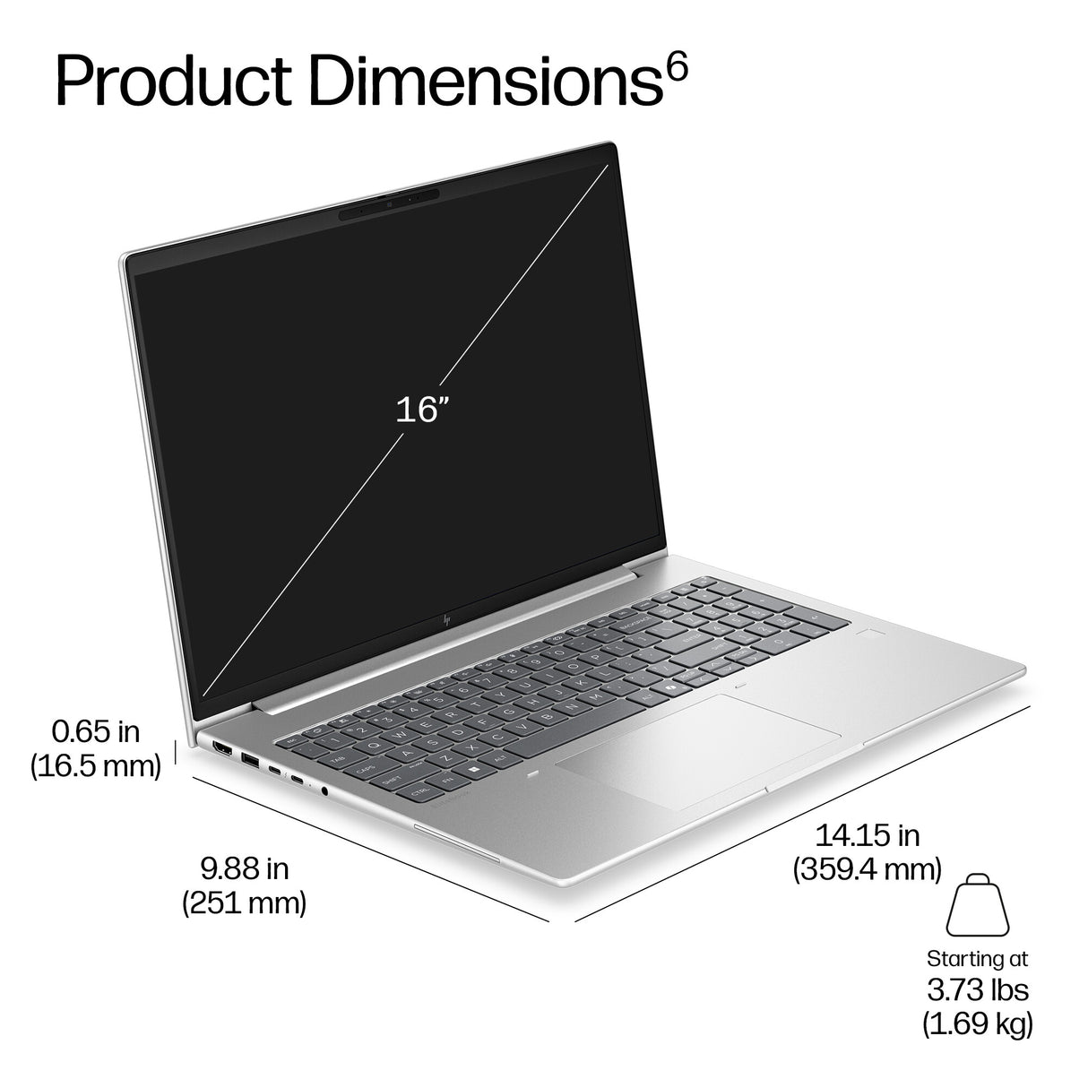 HP EliteBook 6 G2i 16 AI PC Intel Core 5 330 Laptop 40.6 cm (16") WUXGA 16 GB DDR5-SDRAM 512 GB SSD Wi-Fi 7 (802.11be) Windows 11 Pro Silver