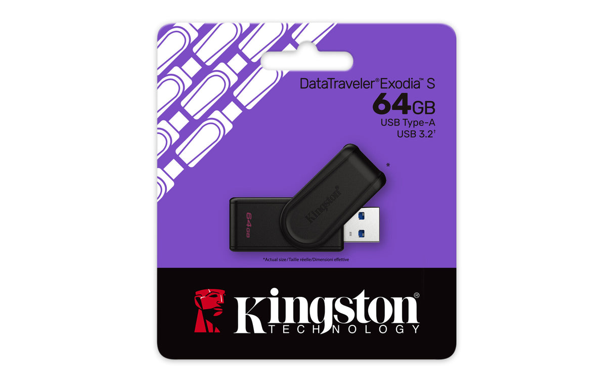 Kingston Technology DataTraveler 64GB Portable USB 3.2 Gen 1 Exodia S (Black/Black)