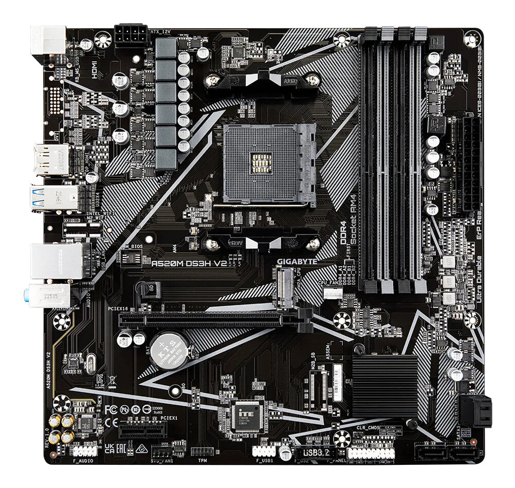 GIGABYTE A520M DS3H V2 Motherboard - Supports AMD Ryzen 5000 Series AM4 CPUs, up to 4733MHz DDR4 (OC), PCIe 3.0 x16, GbE LAN, USB 3.2 Gen 1