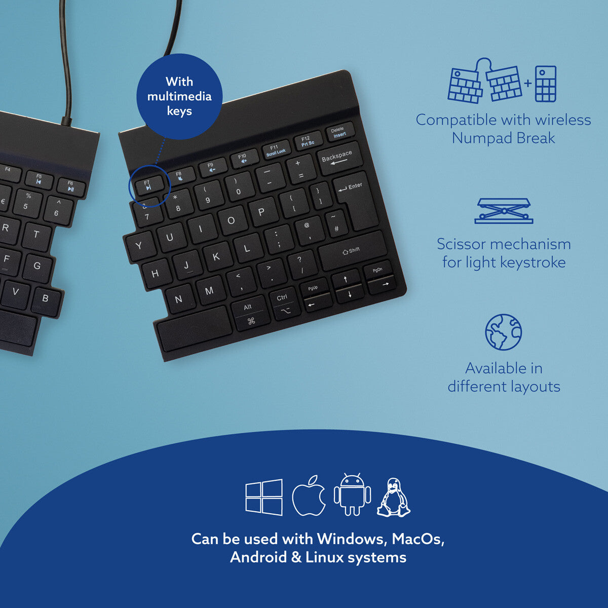R-Go Tools Ergonomic keyboard R-Go Split Break with break software, ergonomic split keyboard, QWERTY (UK), Bluetooth, black