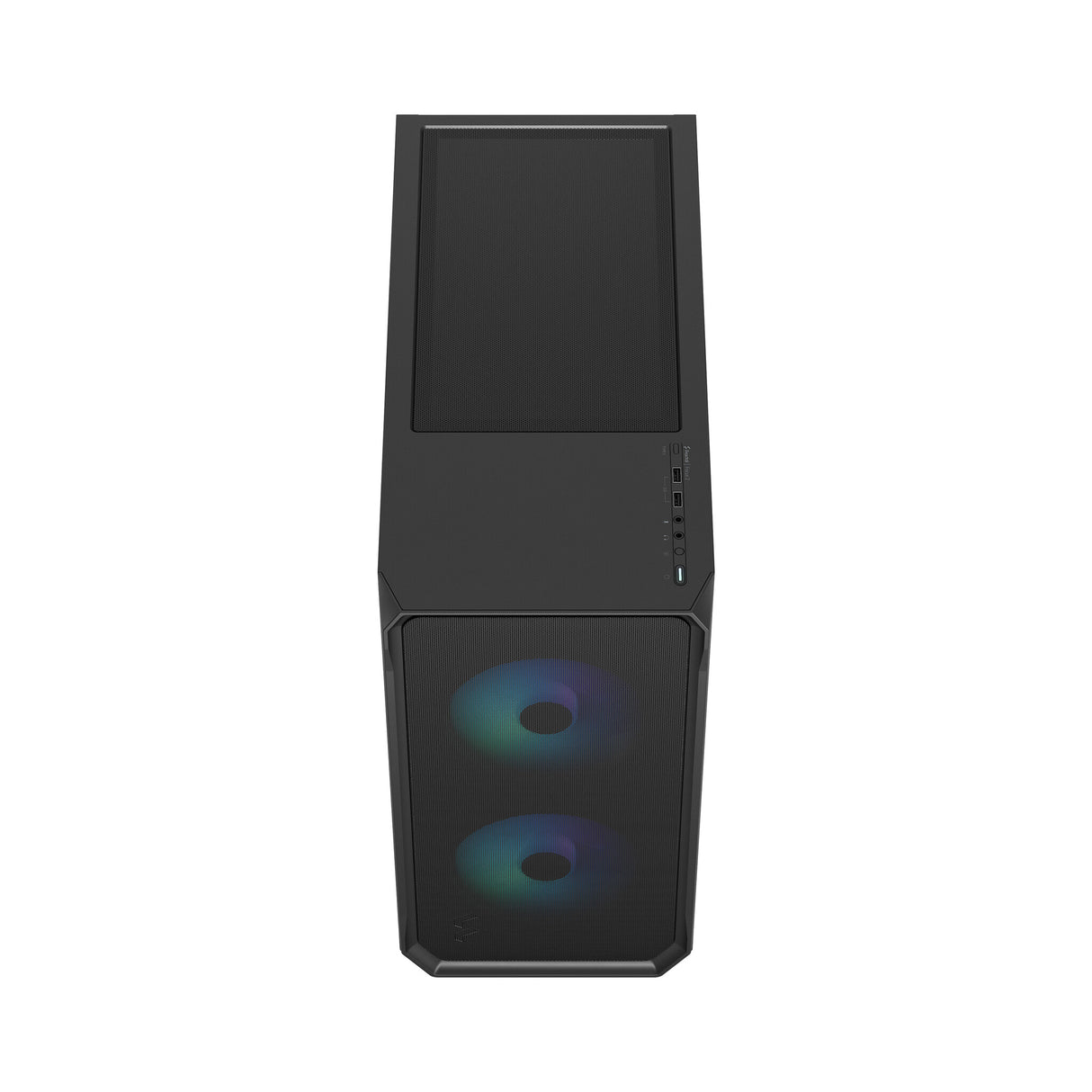 Fractal Design Focus 2 RGB (Black TG) Boîtier de jeu avec fenêtre en verre transparent, ATX, 2 ventilateurs RVB, contrôleur RVB, façade en maille, système de carénage innovant