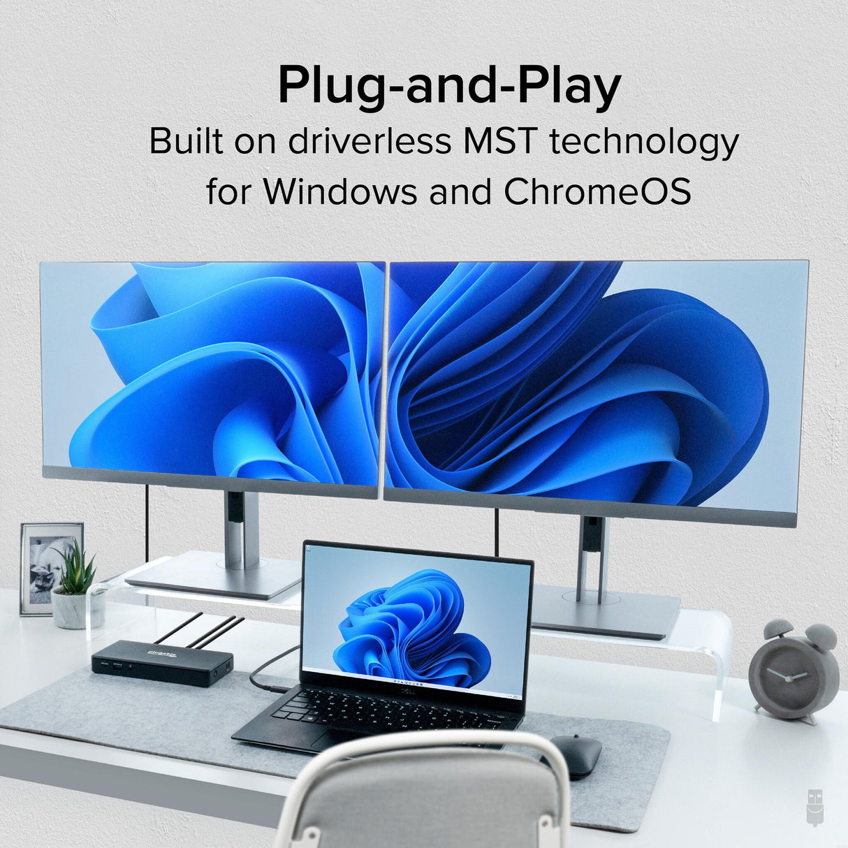 Plugable Technologies USB C Docking Station Dual Monitor 2 HDMI Ports, Power Delivery Dock, Dual 4K Monitor for Windows, ChromeOS, 1x USB-C, 3x USB, Ethernet, and Audio - Driverless (UD-MSTH2)