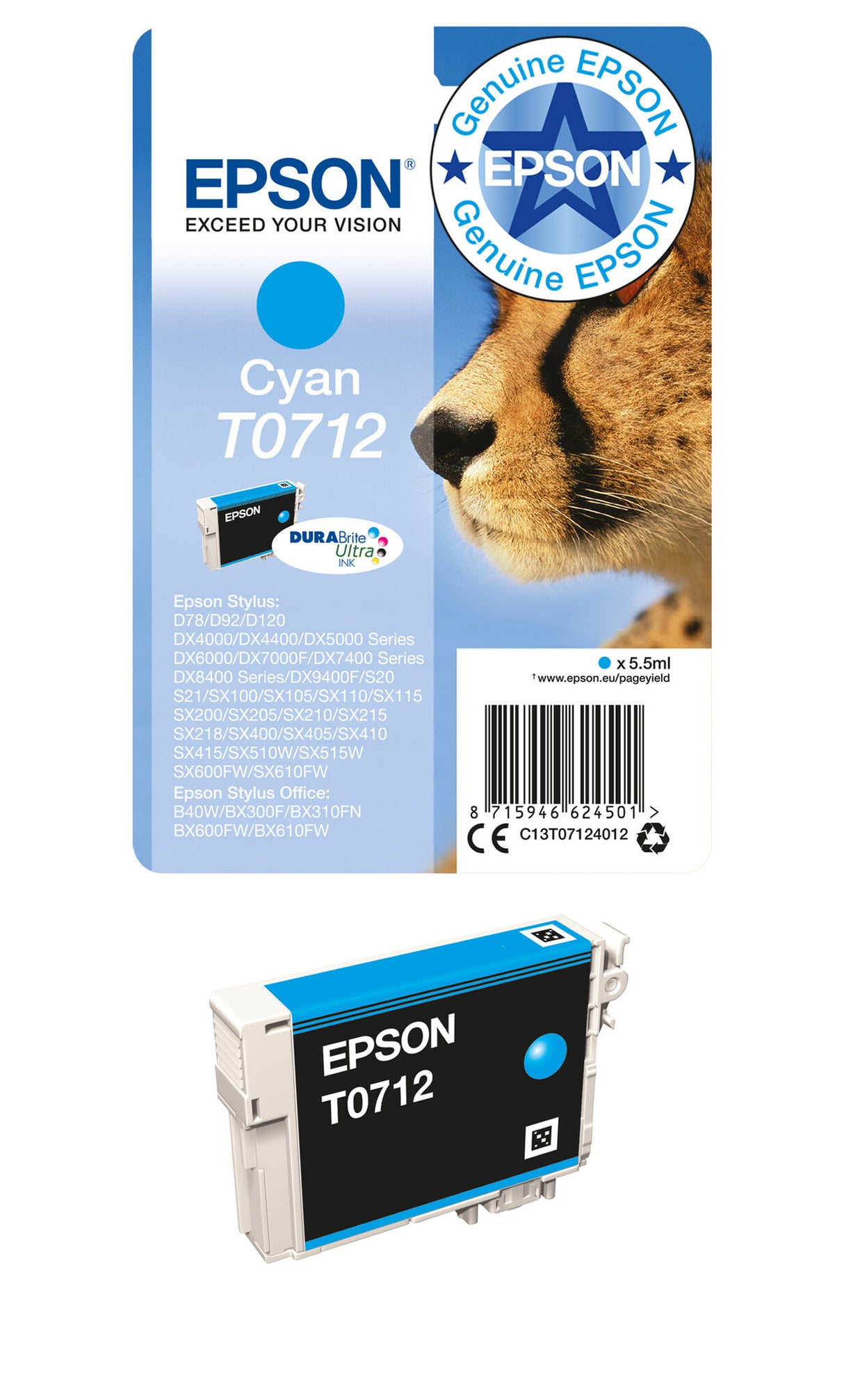 Epson Singlepack Cyan T0712 DURABrite Ultra Ink