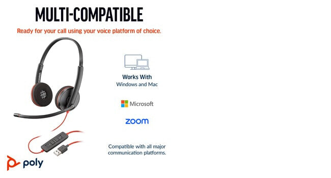 POLY Blackwire 3220 Stereo USB-C Headset +USB-C/A Adapter