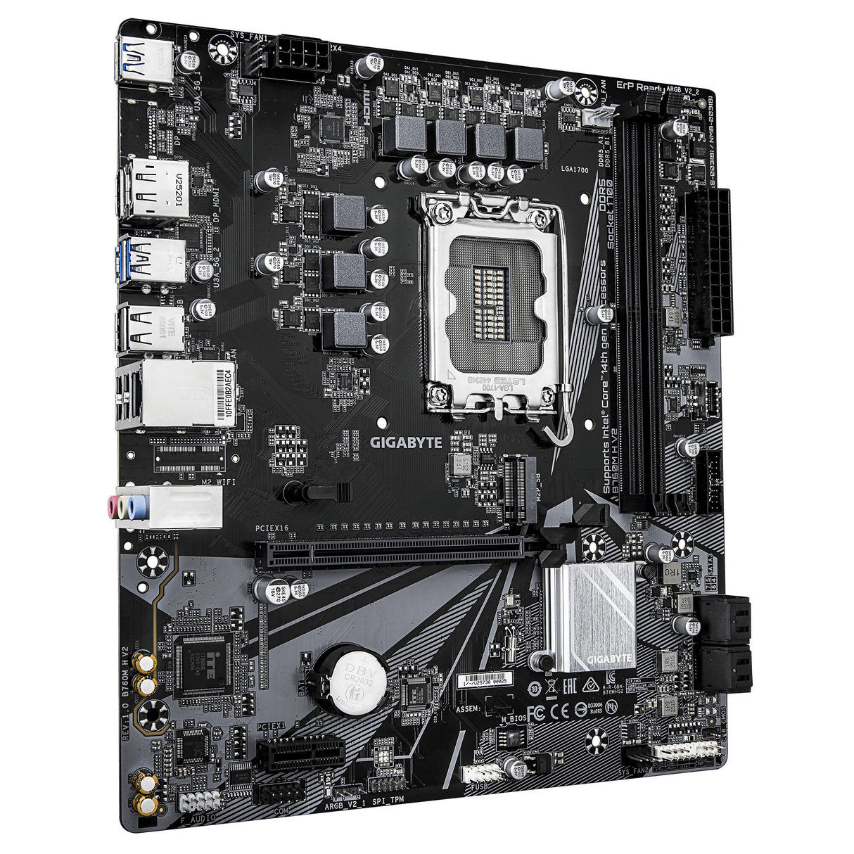 GIGABYTE B760M H V2 Motherboard - Supports Intel Core 14th Gen CPUs, 5+1+1 Phases Digital VRM, up to 8000MHz DDR5 (O.C.), 1xPCIe 4.0 M.2, 1GbE LAN, USB 3.2 Gen1