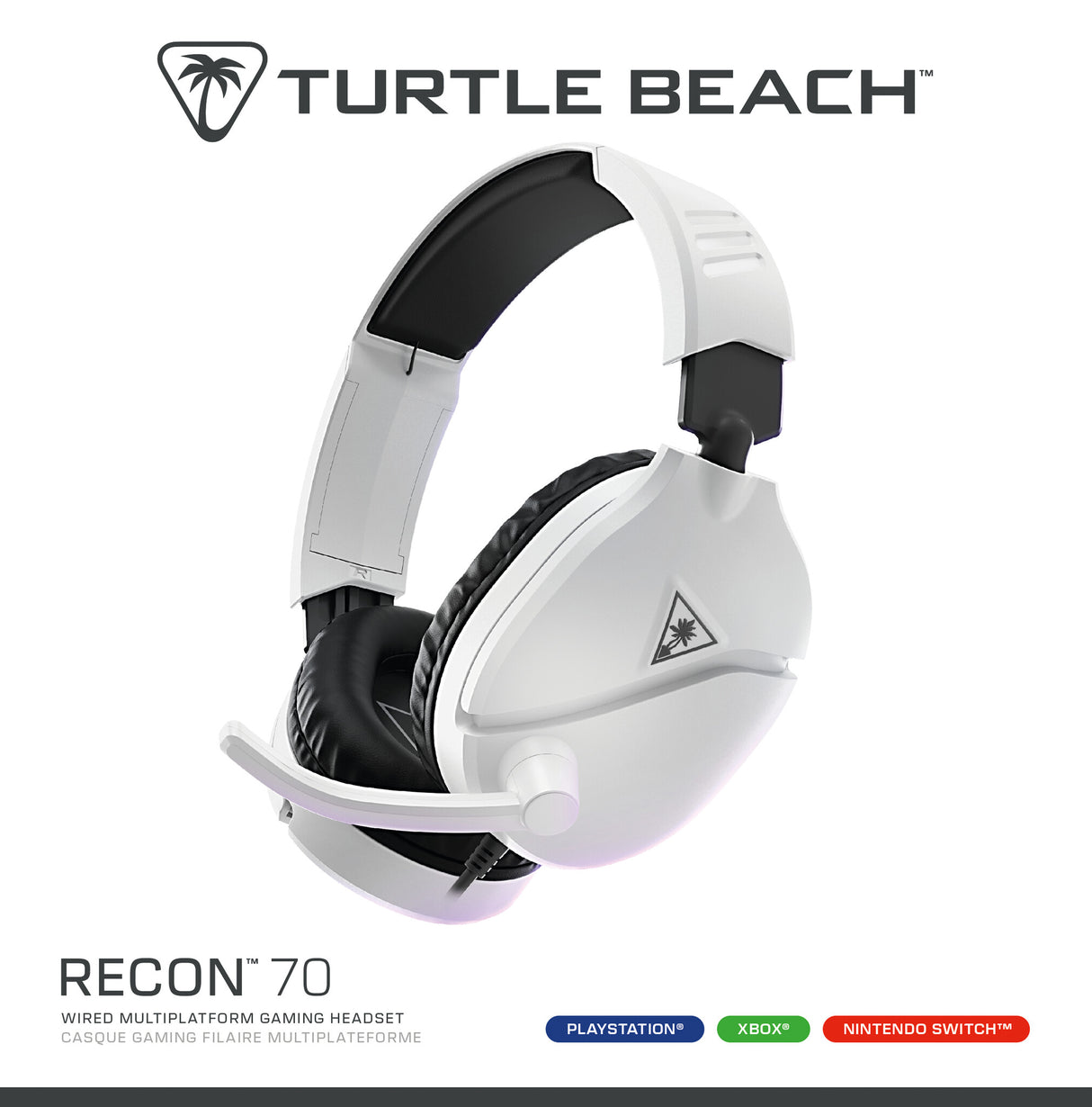 Turtle Beach Recon 70 White Wired Multiplatform Gaming Headset for PS5, PS4, Xbox Series X or S, Xbox One and Mobile with 3.5mm Wired Connection, Flip-to-Mute Mic, 40mm Speakers, Lightweight Design