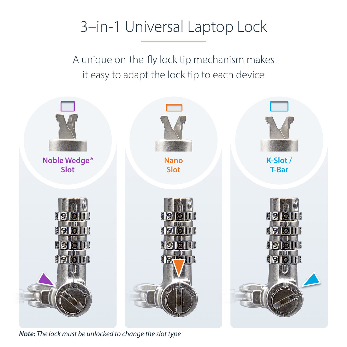 StarTech.com 25-Pack Universal Laptop Lock 6.6ft (2m), Serialized Security Cable for Notebook, Compatible With Noble Wedge®/Nano/K-Slot, Keyless Combination Cable - TAA