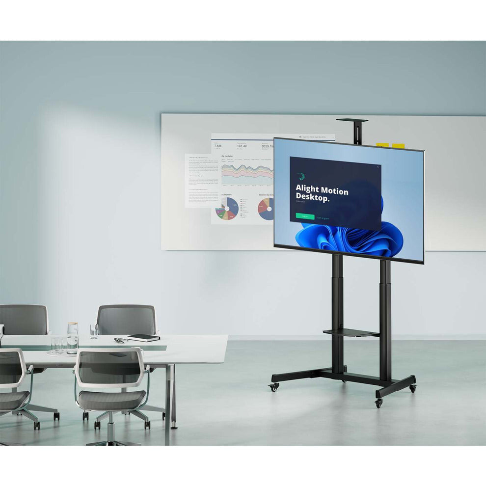 Manhattan Trolley Mount Stand for TV & Monitors (crank handle height adjust), For screens: 37" to 120",VESA compatibility:all between 200x200 to 1000x600mm -check the dimensions of the four mounting holes on back of screen to ensure it fits,Max 120kg,1180