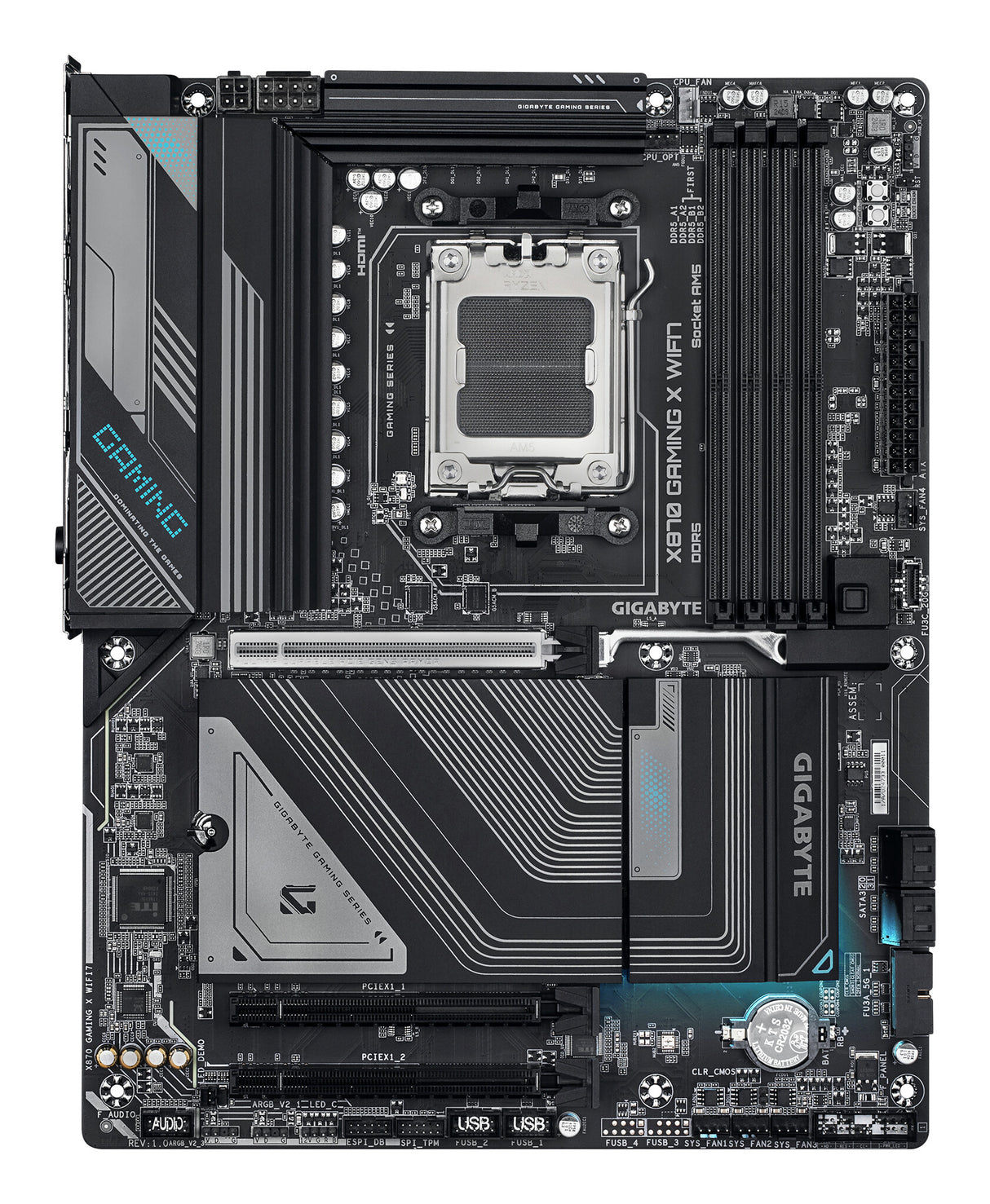 GIGABYTE X870 GAMING X WIFI7 Motherboard - Supports AMD Ryzen 9000 CPUs, 16+2+2 phases VRM, up to 8000MHz DDR5 (OC), 1xPCIe 5.0 + 2xPCIe 4.0, Wi-Fi 7, 2.5GbE LAN, USB 4