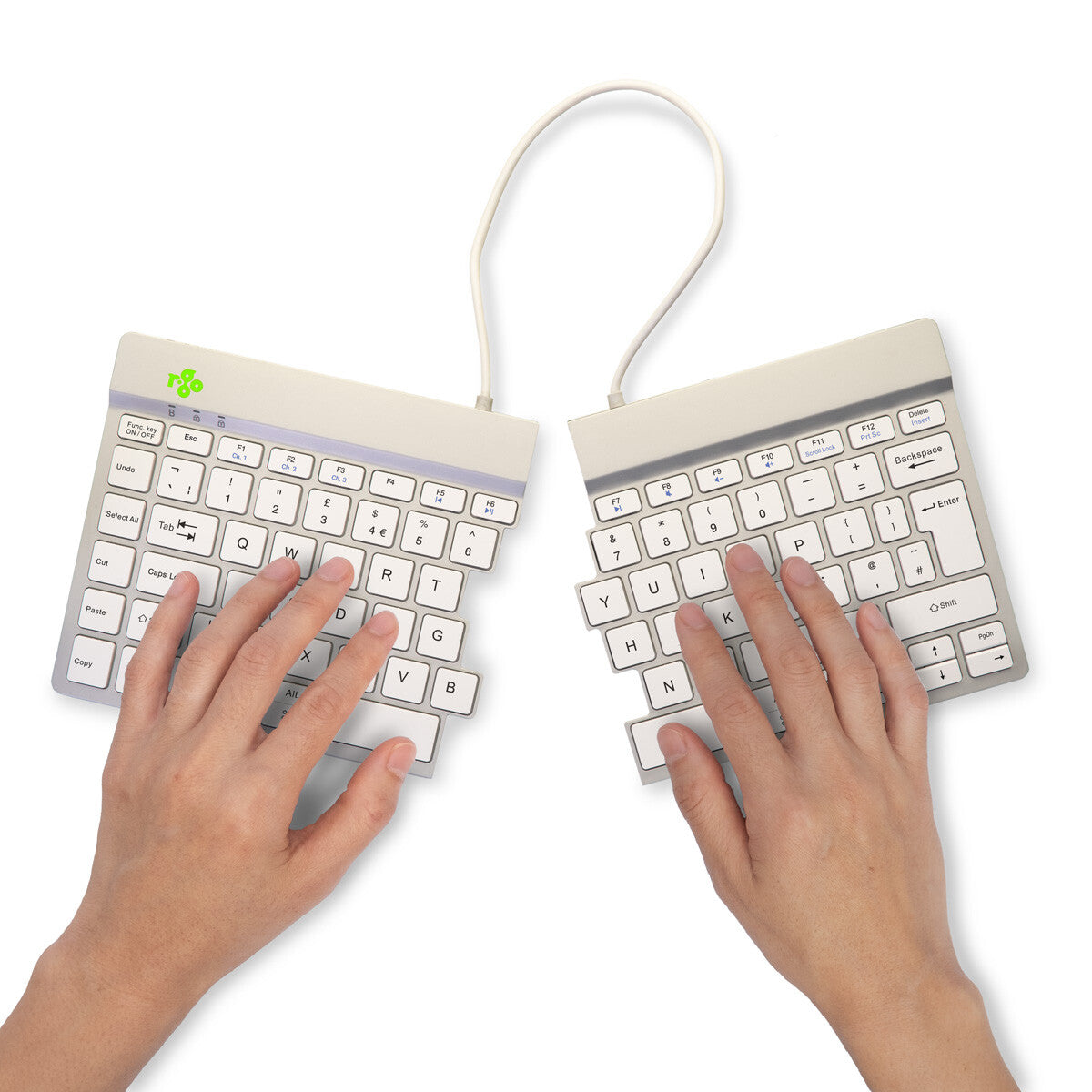 R-Go Tools Ergonomic keyboard R-Go Split Break with break software, ergonomic split keyboard, QWERTY (UK), Bluetooth, white