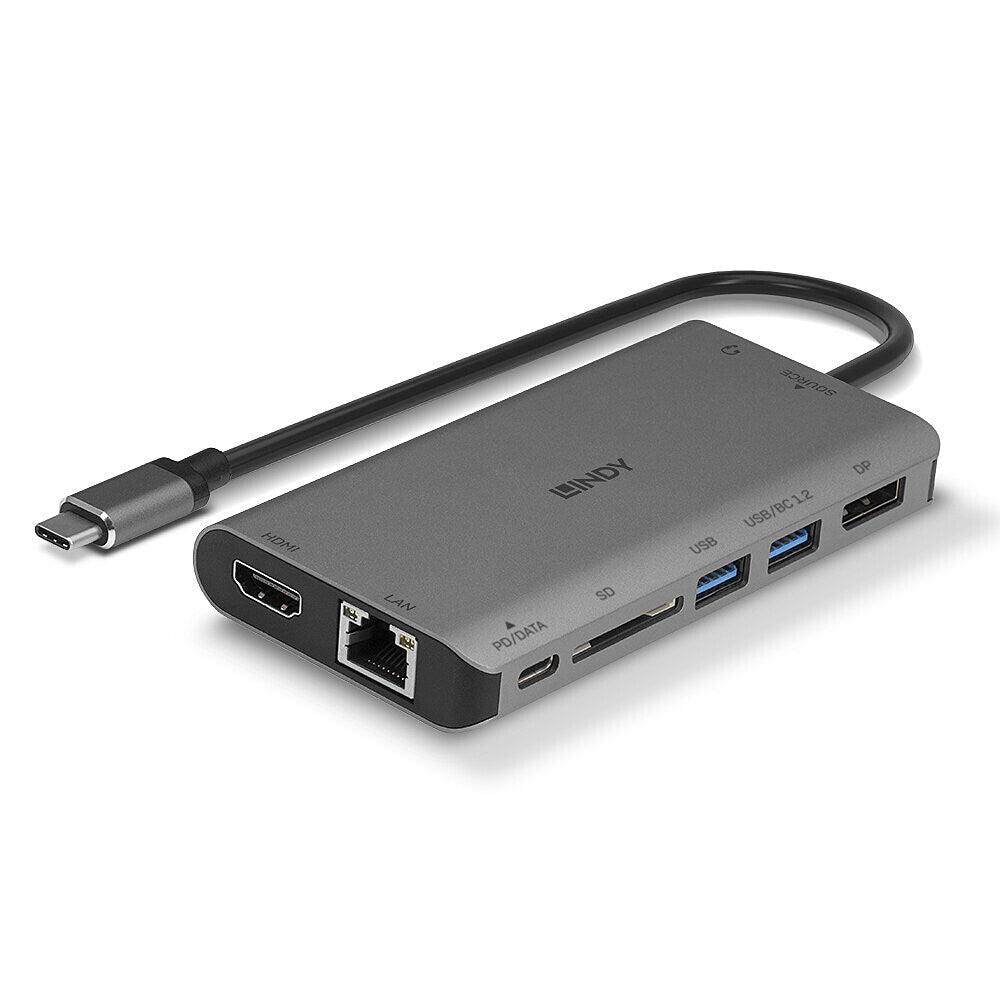 Lindy DST-Mini XT, USB-C Laptop Mini Docking Station with Single Display (4K) or Dual Display (Full HD) and 100W Pass-Through Charging
