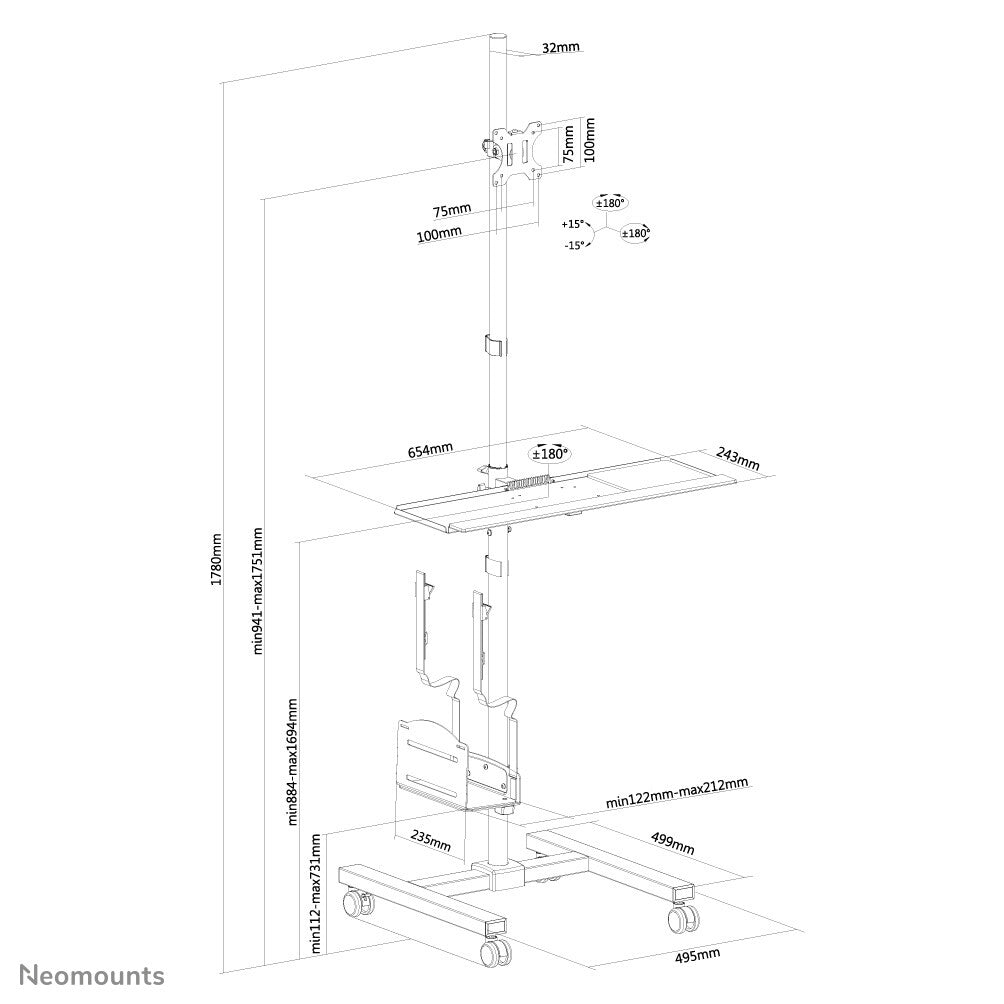Neomounts FPMA-MOBILE1700 Mobile workstation 10-32"