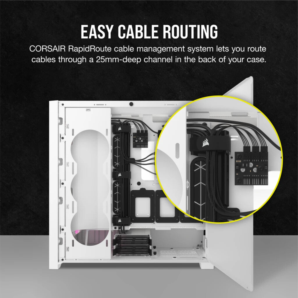 Corsair iCUE 5000D RGB AIRFLOW Gaming Case con ventana de cristal, E-ATX, 3 ventiladores AF120 RGB, frontal de alto flujo de aire, USB-C, controlador RGB, blanco