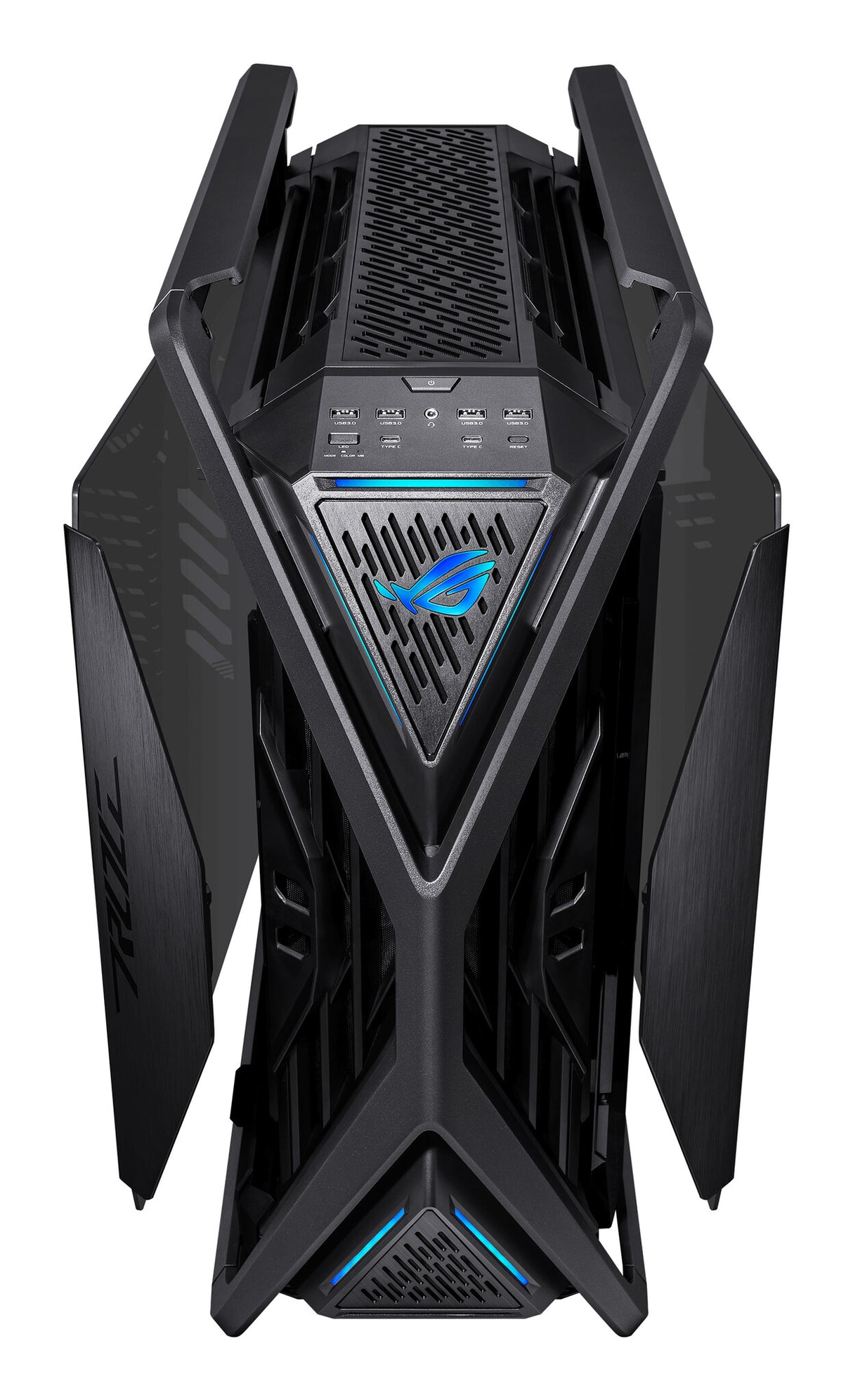 Caja para juegos Asus ROG Hyperion GR701 con ventanas de vidrio, E-ATX, 4 ventiladores de 14 cm, soporte para radiador doble de 420 mm, USB-C (60 W FC), concentrador de ventilador y panel de iluminación