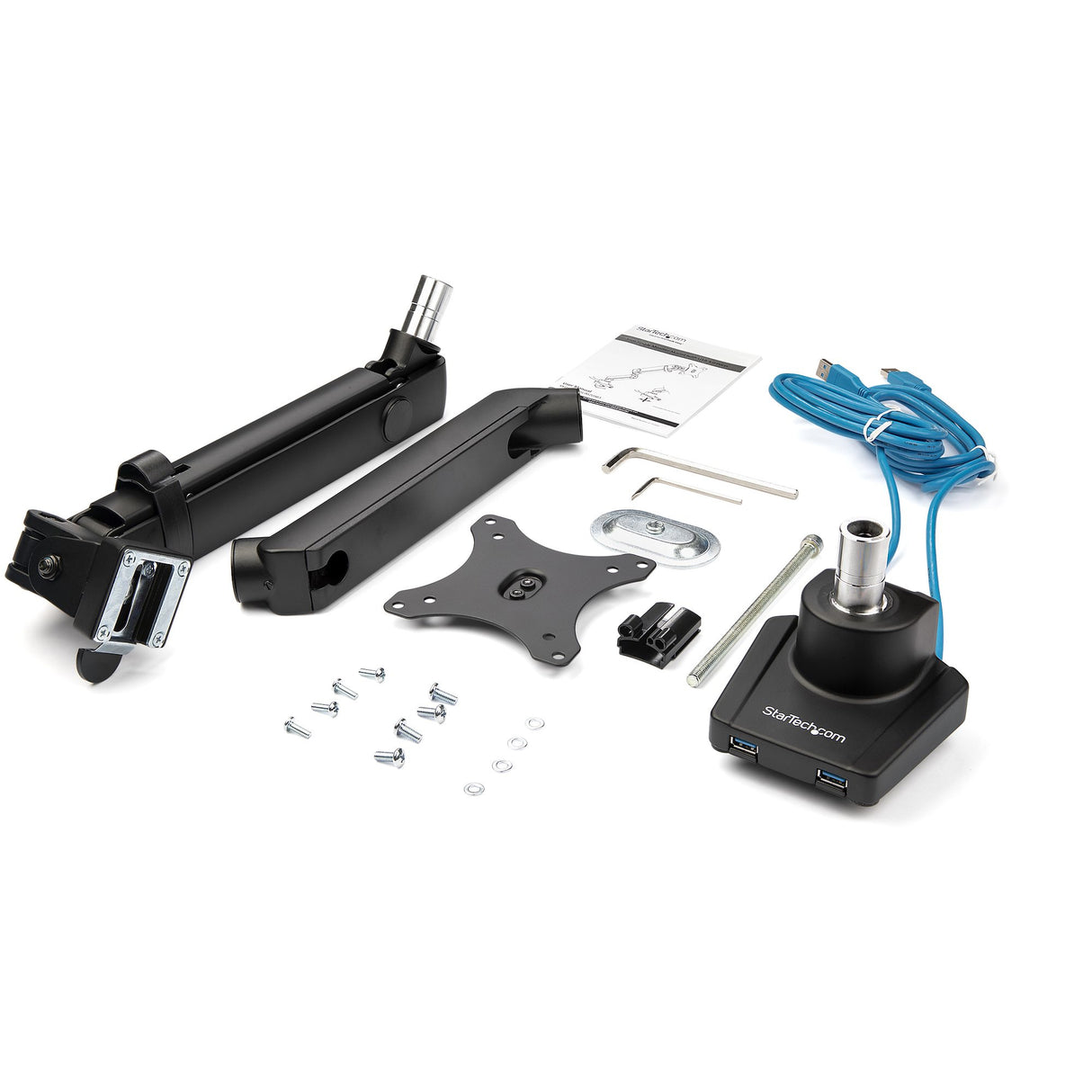 StarTech.com Desk Mount Monitor Arm with 2x USB 3.0 ports, Slim Full Motion Single Monitor Mount, up to 34" (17.6lb/8kg) VESA Display, Clamp/Grommet Mount, Mechanical Spring