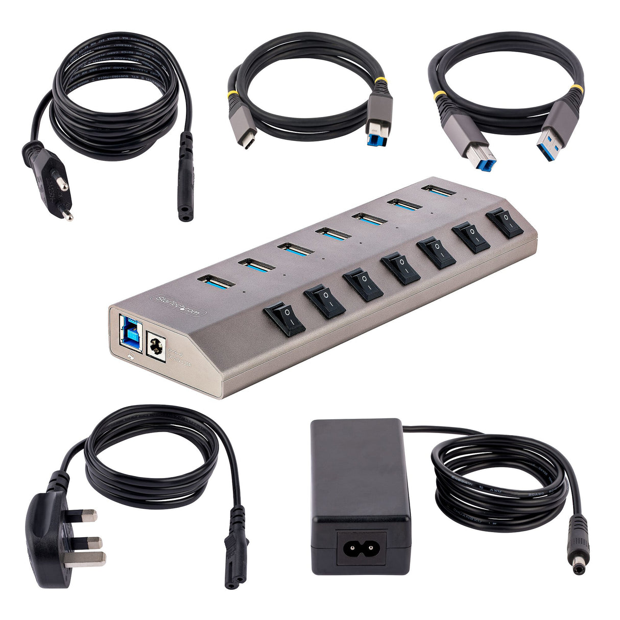 StarTech.com 7-Port Self-Powered USB-C Hub with Individual On/Off Switches, USB 3.0 5Gbps Expansion Hub w/Power Supply, Desktop/Laptop USB-C to USB-A Hub, USB Type C Hub w/BC 1.2