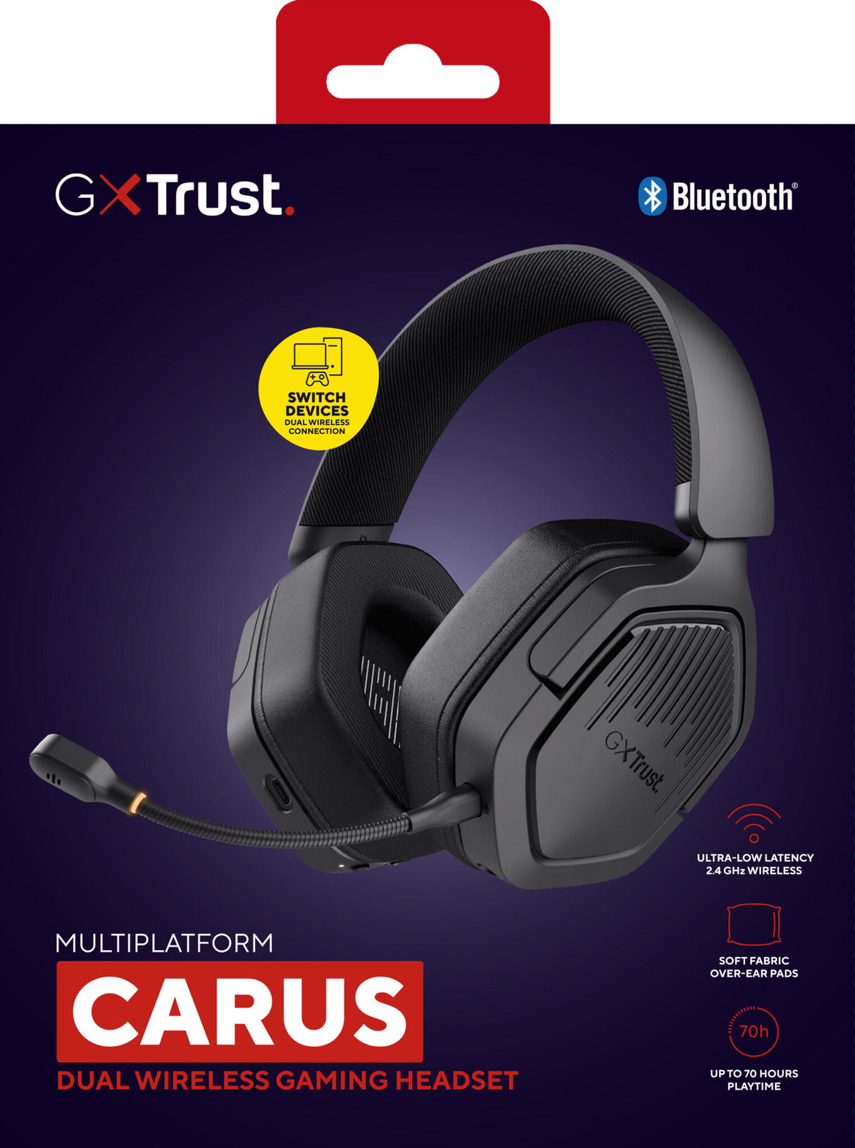 Trust GXT 493 Carus Headset Wired & Wireless Head-band, Helmet Gaming USB Type-C / USB Type-A Bluetooth Black