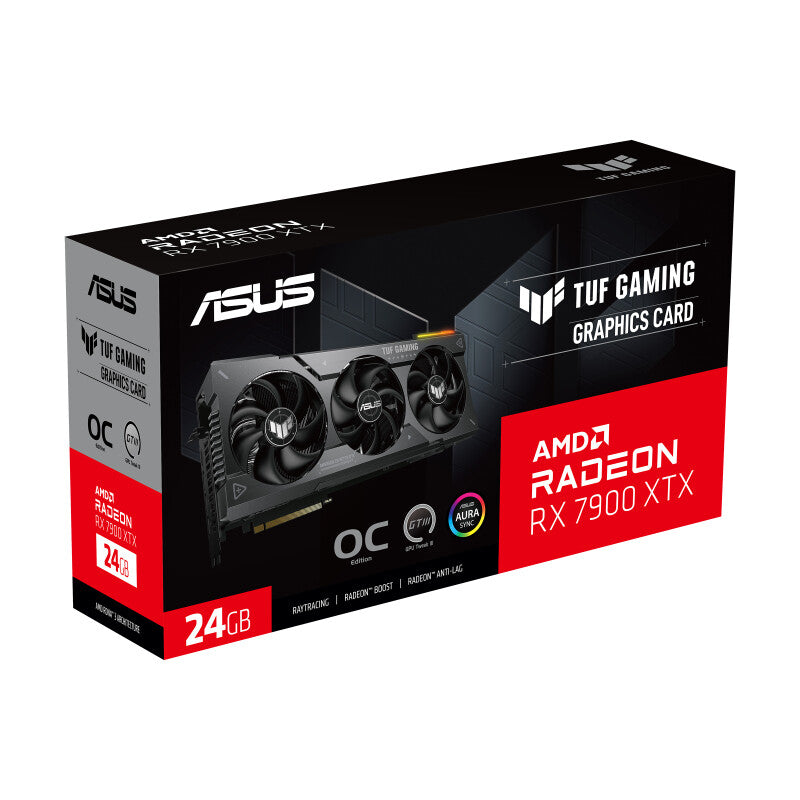 Asus TUF GAMING RX7900 XTX OC, PCIe4, 24 Go DDR6, HDMI, 3 DP, horloge 2615 MHz, RVB, overclocké