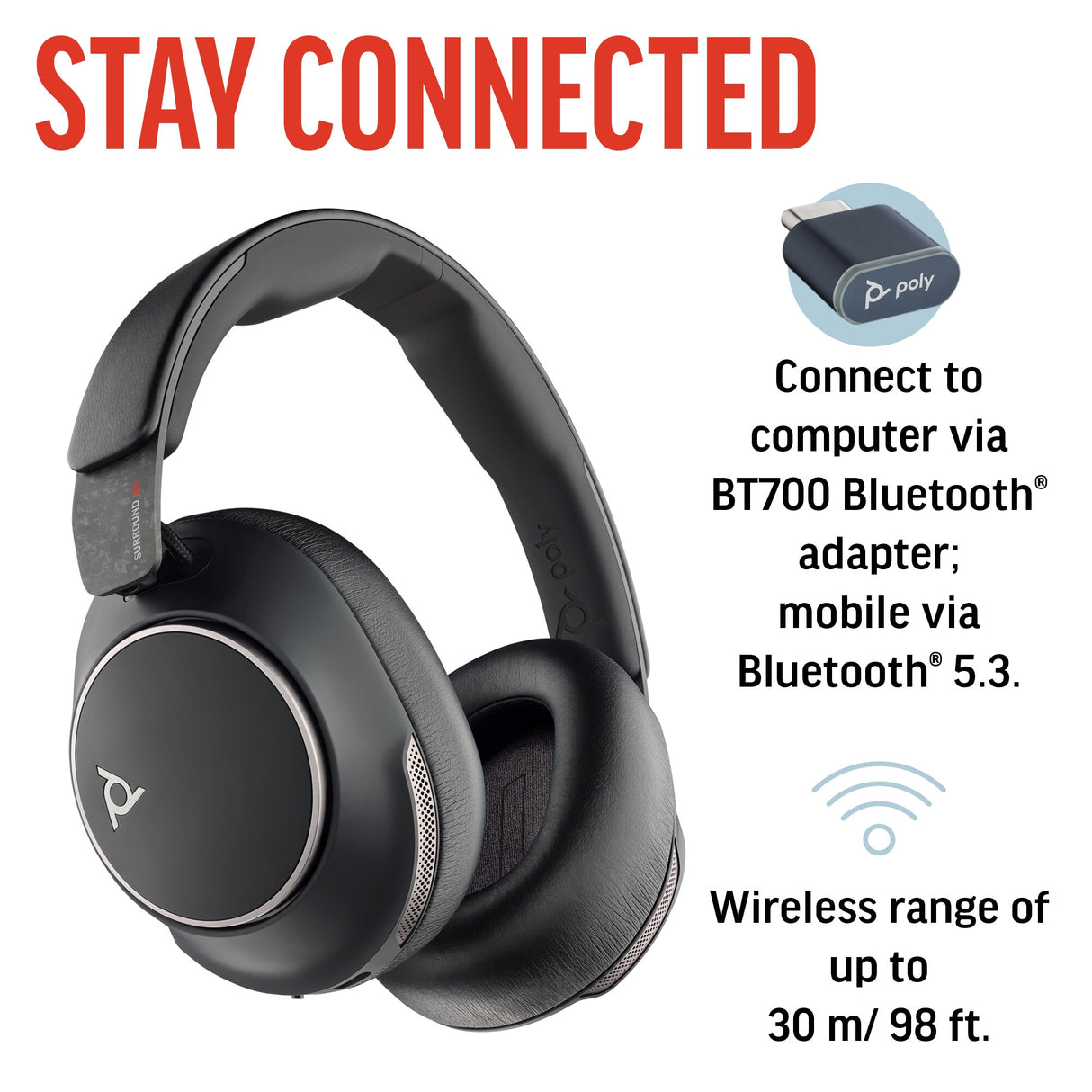 POLY Voyager Surround 80 UC USB-C Headset +USB-C/A Adapter