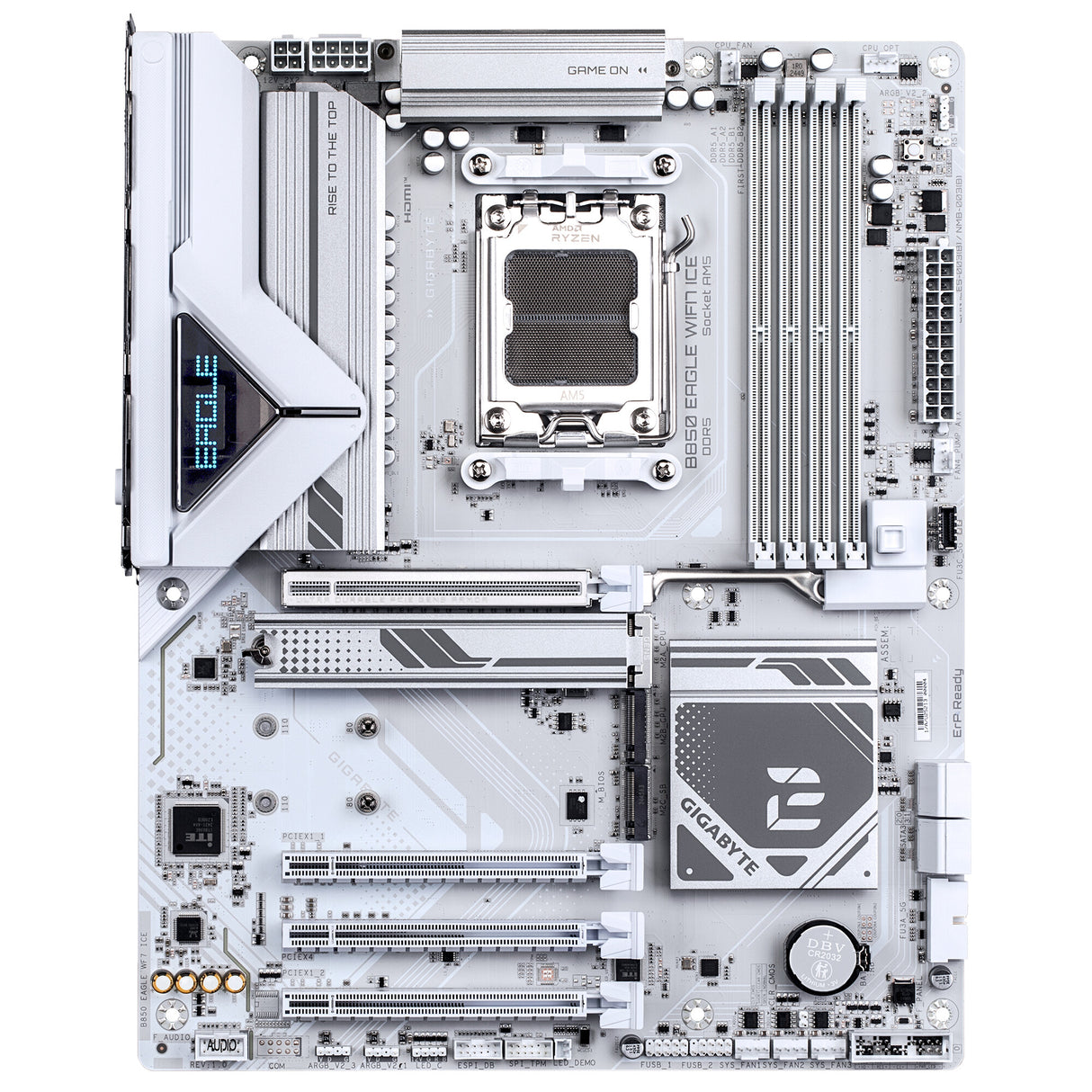 GIGABYTE B850 EAGLE WIFI7 ICE Motherboard - AMD Ryzen 9000 Series CPUs, 8+2+2 Phases Digital VRM, up to 8200MHz DDR5 (OC), 1xPCIe 5.0 + 2xPCIe 4.0 M.2, WIFI 7, 2.5 GbE LAN, USB 3.2 Gen 2