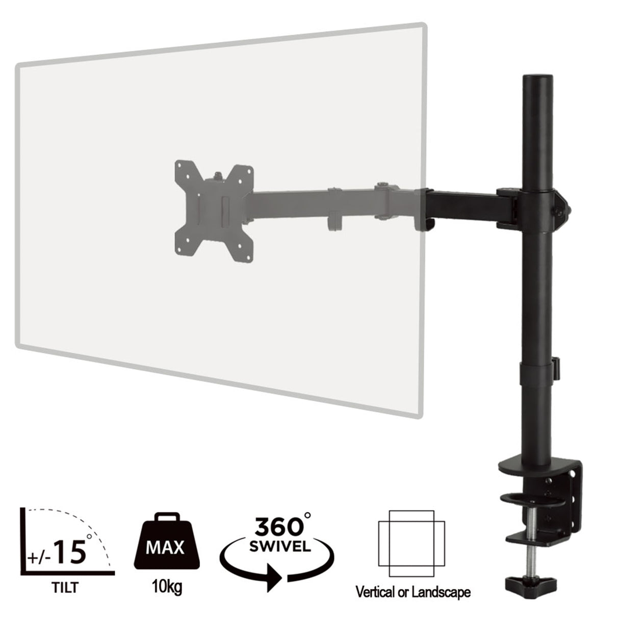 piXL Desk-Mounted Fully-Adjustable Single Monitor Arm for Screens up to 32 inch with VESA Mount & Built-In Cable Management