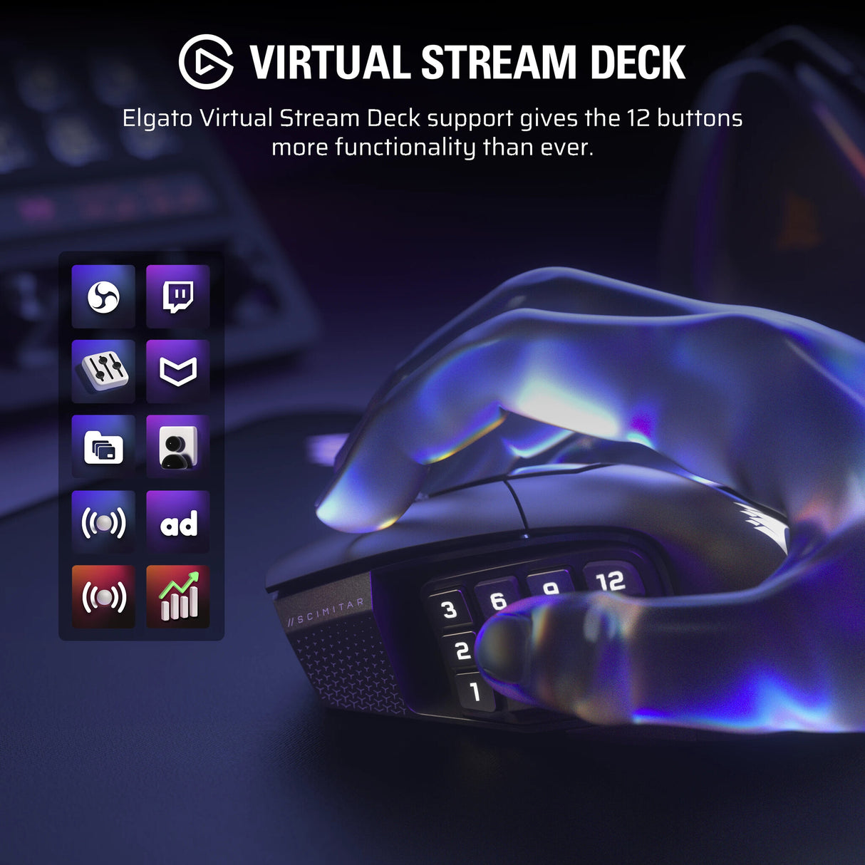 Corsair Scimitar Elite Wireless SE mouse Gaming Right-hand RF Wireless + Bluetooth Optical 33000 DPI