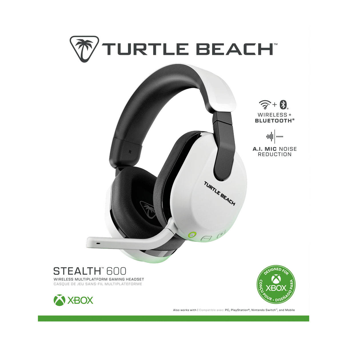 Turtle Beach Stealth 600 White Wireless Multiplatform Gaming Headset with up to 80 hour Battery, 50mm Speakers and Bluetooth for Xbox Series X or S, Xbox One, PC, PS5, PS4 and Mobile