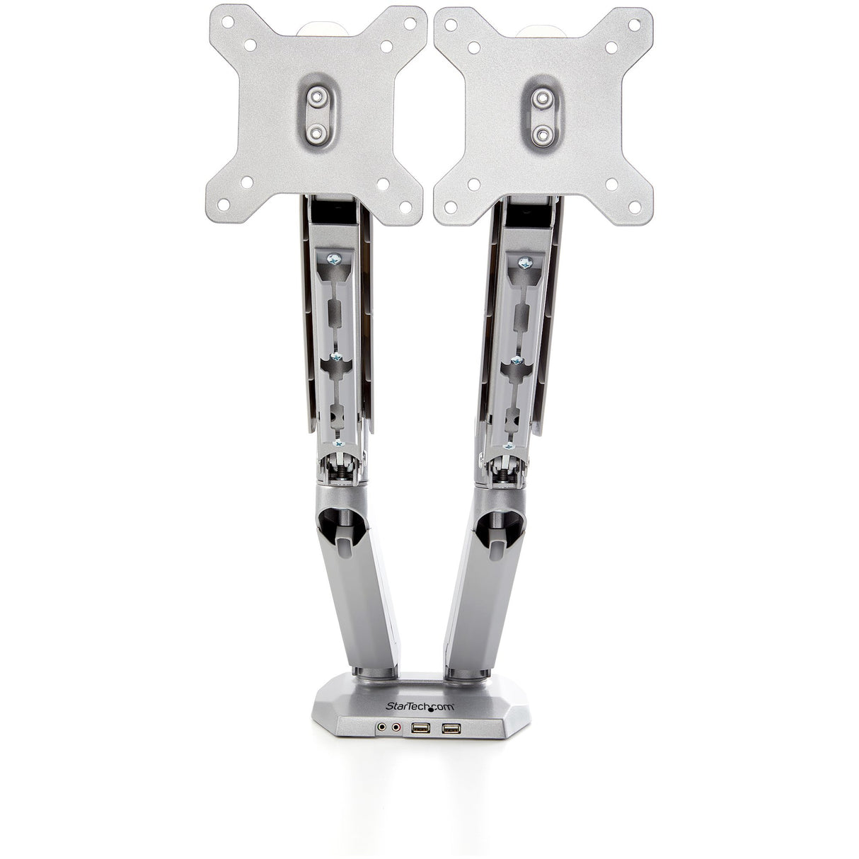 StarTech.com Desk Mount Dual Monitor Arm with USB & Audio - Desk Clamp VESA Mount for up to 32 inch Displays - 2x USB, 2x 3.5mm audio - Ergonomic Full Motion Dual Monitor Arm - Silver