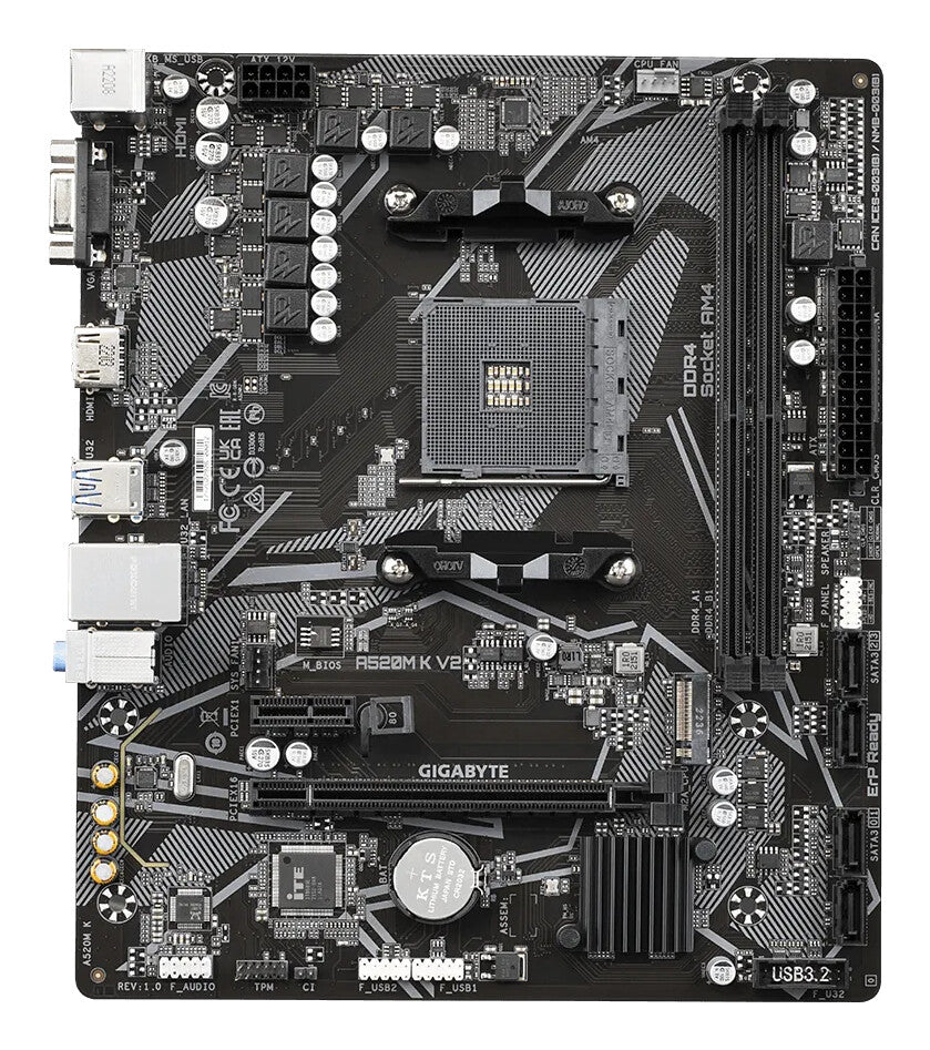 Carte mère Gigabyte A520M K V2, AMD Socket AM4, Micro ATX, DDR4, PCIe Gen3 x4 M.2, Smart Fan 5, LAN, HDMI/USB3.0