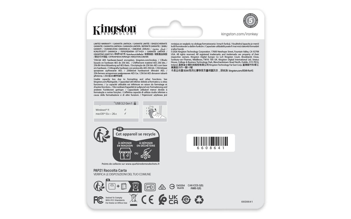 Kingston Technology IronKey 64GB Locker Plus 50 G2, FIPS 197, AES-256