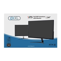 piXL PX24IVHF Moniteur sans cadre 24 pouces, panneau LCD IPS large, temps de réponse de 5 ms, taux de rafraîchissement de 75 Hz, Full HD 1920 x 1080, VGA, HDMI, bloc d'alimentation interne, prise en charge de 16,7 millions de couleurs, finition noire