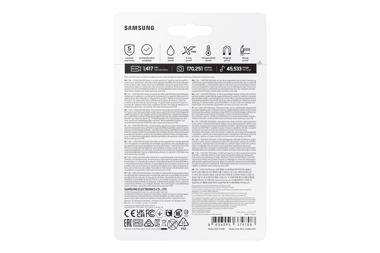 Samsung MUF-512BE USB flash drive 512 GB USB Type-A 3.2 Gen 1 (3.1 Gen 1) Grey