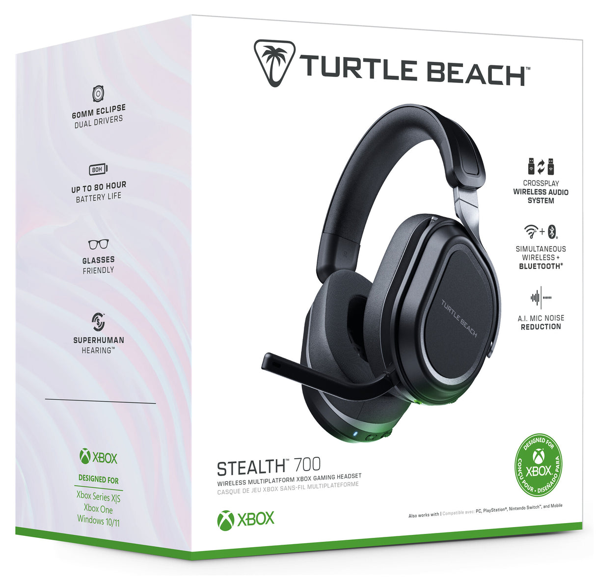 Turtle Beach Stealth 700 Black Xbox Wireless Gaming Headset with 80 hour Battery, Bluetooth, Dual Transmitters and 60mm Speakers for Xbox Series X or S, Xbox One, PC and Mobile