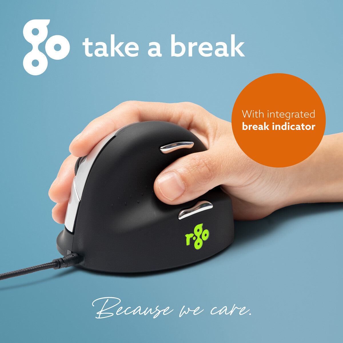 R-Go Tools Ergonomic mouse R-Go HE Break with break software, medium (hand size 165-185 mm), right-handed, Wired, black