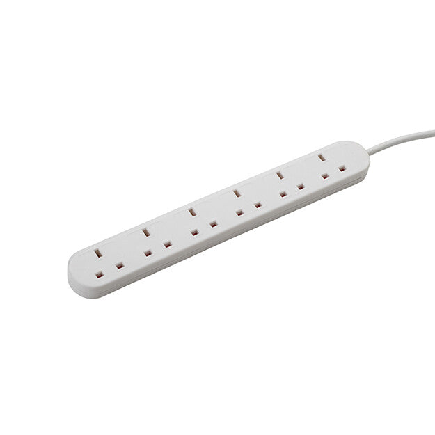 connektgear 2m 6 Way Power Extension Block - UK Plug to 6 x UK Sockets - White