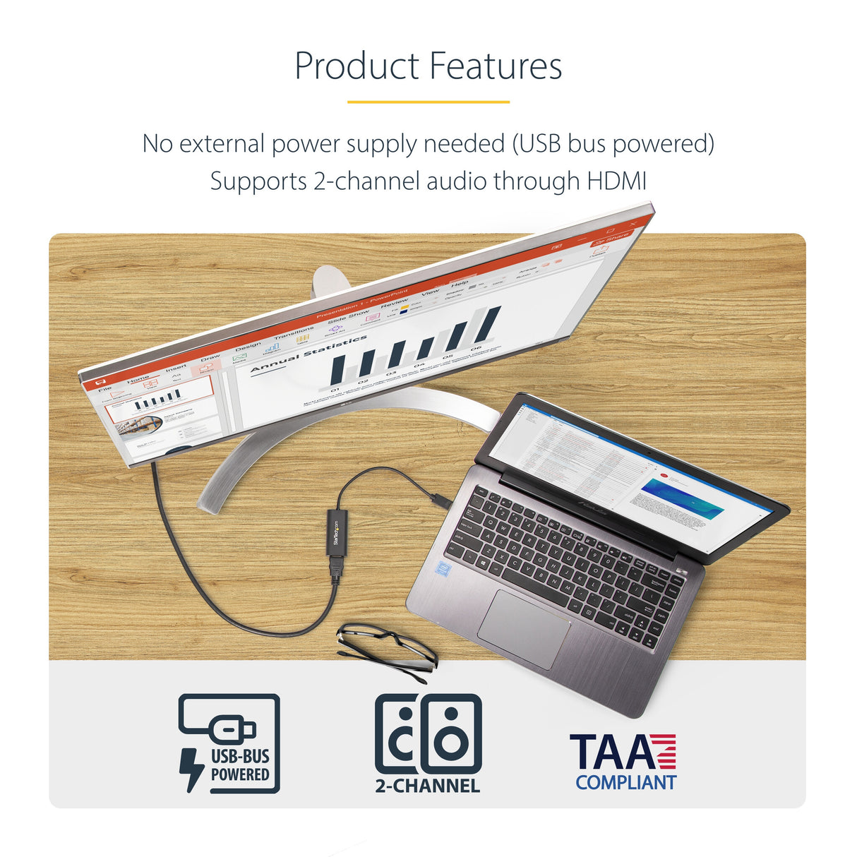 StarTech.com USB 3.0 to HDMI Adapter, USB to HDMI Monitor Converter for Windows, 1080P (no support for macOS/ChromeOS/Linux) - TAA