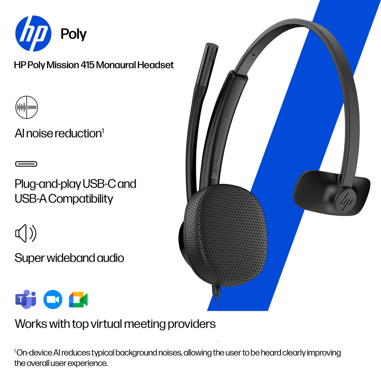 HP Poly Mission 415 Monaural USB Wired Headset (Bulk)