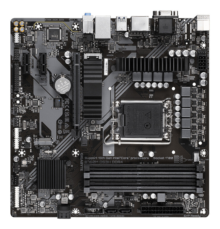 GIGABYTE B760M DS3H DDR4 Motherboard - Supports Intel Core 14th Gen CPUs, 6+2+1 Phases Digital VRM, up to 5333MHz DDR4 (OC), 2xPCIe 4.0 M.2, 2.5GbE LAN, USB 3.2 Gen2