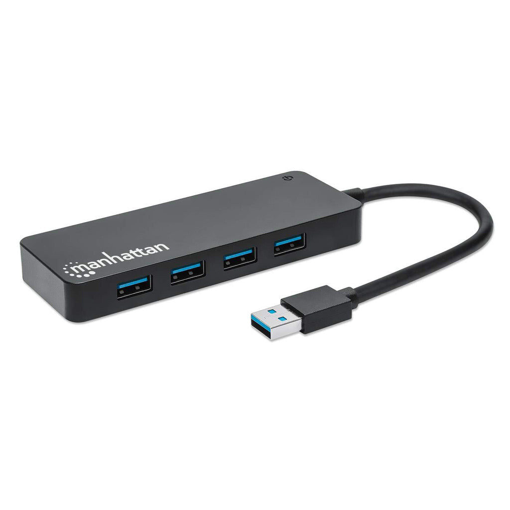 Manhattan USB-A 4-Port Hub, 4x USB-A Ports, 5 Gbps (USB 3.2 Gen1 aka USB 3.0), Bus Power, SuperSpeed USB, Black, Three Year Warranty, Equivalent to ST4300PBU3 & ST4300MINU3B