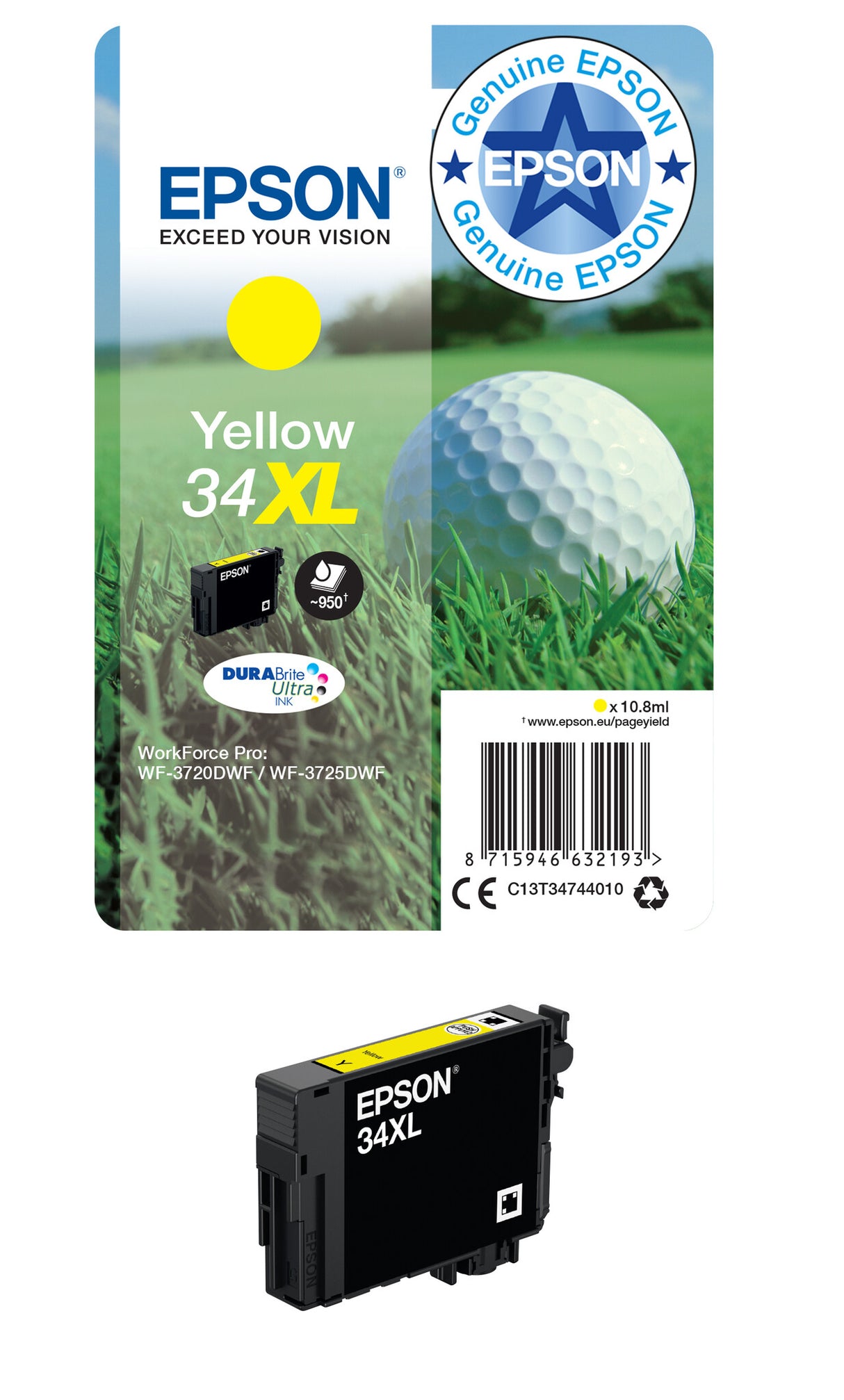 Epson Golf ball 34XL DURABrite Ultra Single Yellow Ink
