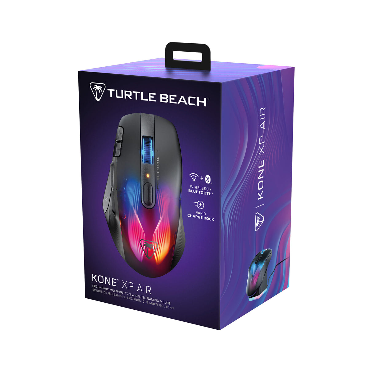 Turtle Beach Kone XP Air Black – Wireless Customizable Ergonomic RGB Gaming Mouse, Bluetooth, 19K DPI Optical Sensor, 100h Battery & Charging Dock, AIMO RGB Lighting, 4D Wheel