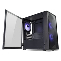 TecWare Forge M2 mATX PC Case, Compact High Airflow Mesh Front Panel, 3 x ARGB Fans Included, Hinged Tempered Glass Door, Supports 240mm Radiator, mATX/ITX, Black