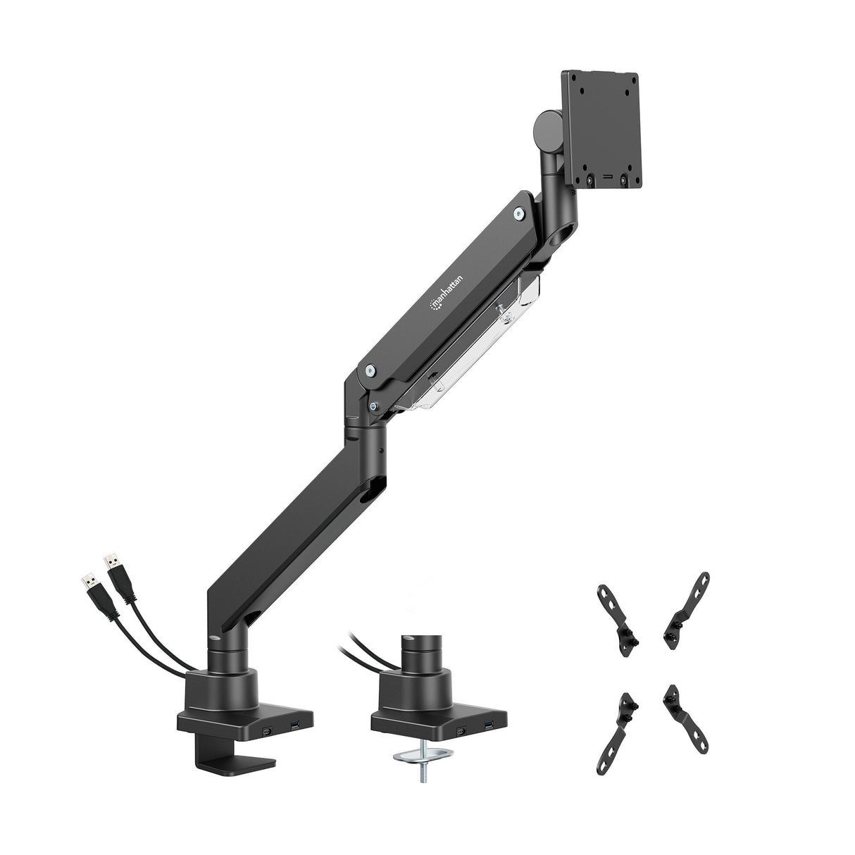 Manhattan Desk Mount for TV & Monitors (Full Motion Gas Spring), For screens 13" to 42", C-Clamp or Grommet Assembly,VESA compatability: all between 75x75mm and 200x200mm - check the dimensions of the four mounting holes on back of screen to ensure it fit